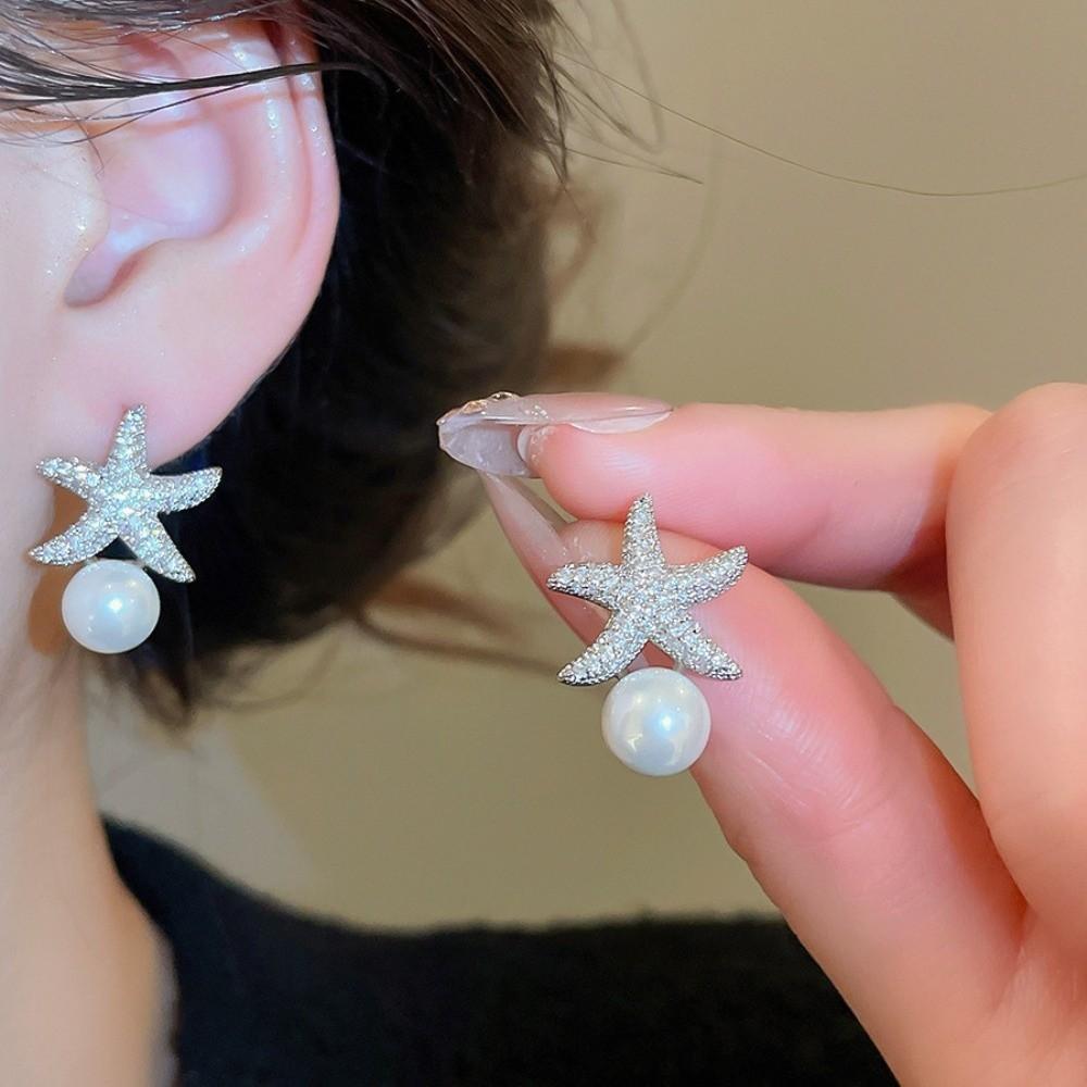 Crystal Korean Style Earrings Ocean Style Starfish Starfish Ear Studs  Ladies