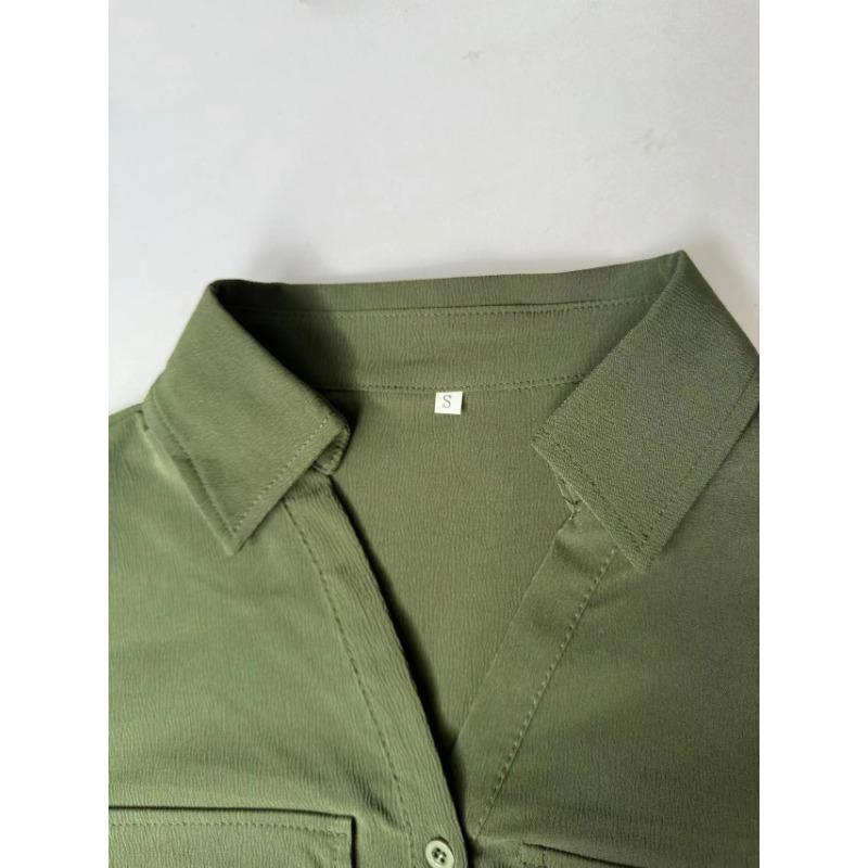 Women S Loose Fit Long Sleeve Shirt With Double Pockets Casual Fashion