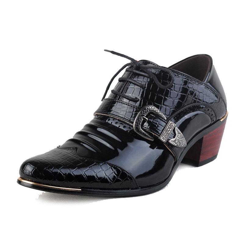 British Style Men Patent Leather Dress Shoes Pointed Toe Height Increasing 5 Cm Classic Gentleman Oxforfd Leather Men Shoes