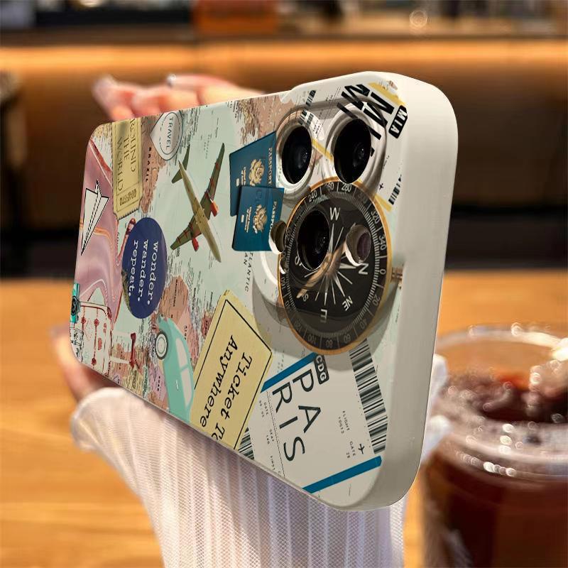 Travel Element Pattern Protective Phone Case For I iPhone 17 16 15Pro Max 11 12 13 14Pro Plus Shockproof & Anti-fall Shell
