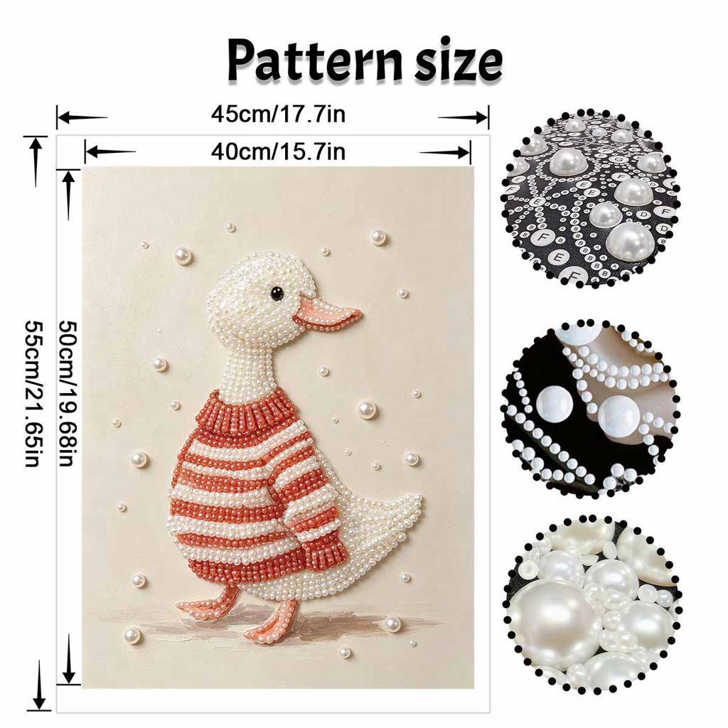 Sparkling Framed Pearl Painting Kit DIY with Cute Striped Duck 3D Bead Art Canvas Ready to Display Home Wall Decor Gift Idea for Living Room