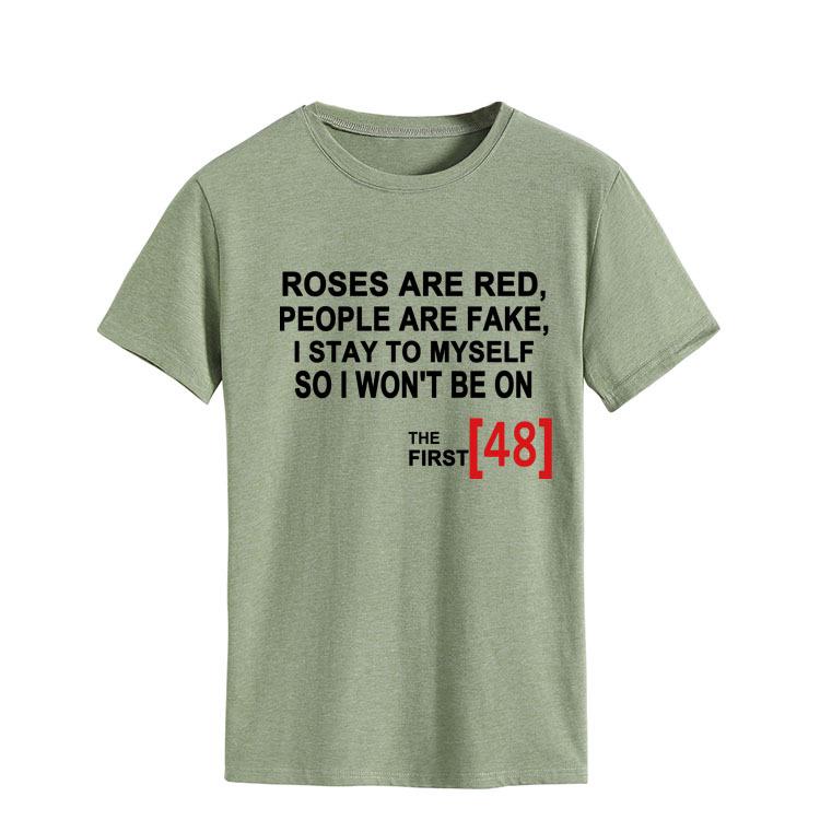 Roses Are Red Women's Loose Round Neck T-Shirt - Short Sleeve, Simple Design, 2021