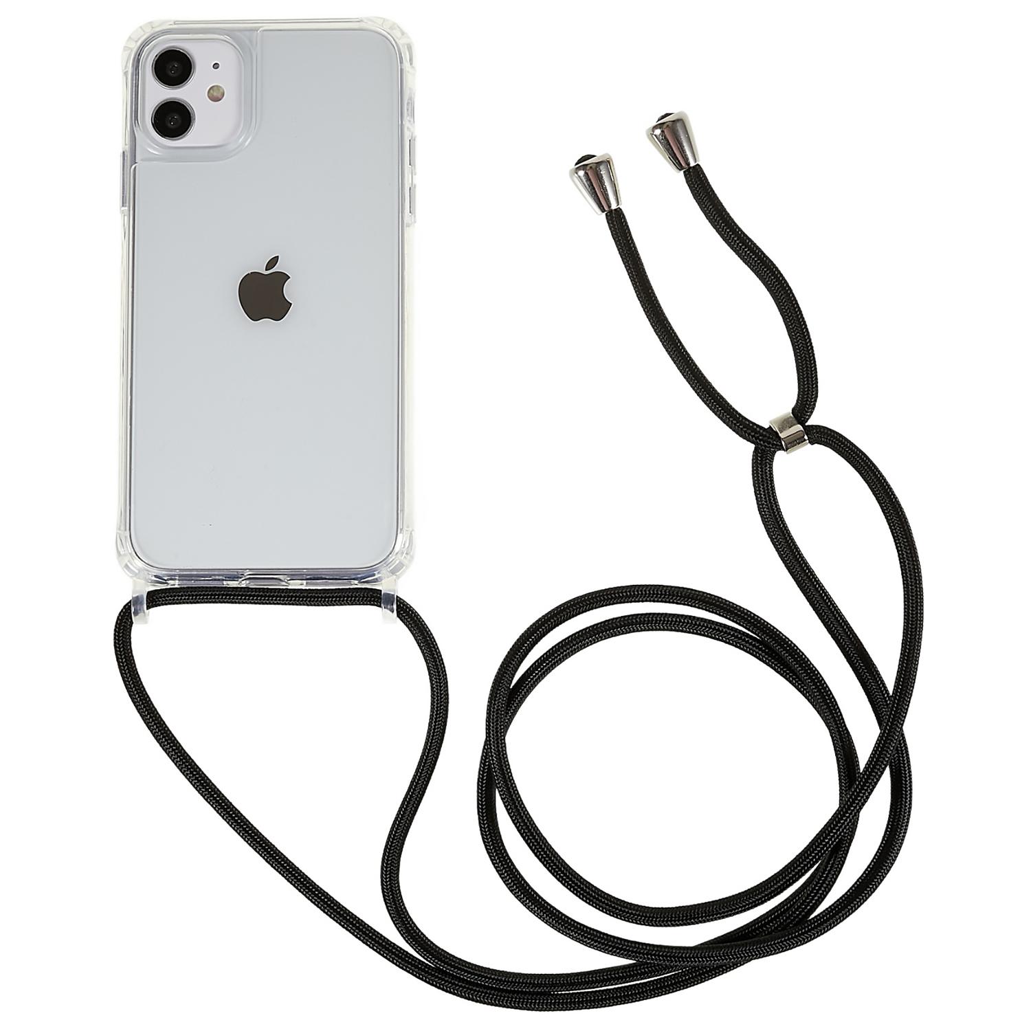 

For iPhone 11 6.1 inch Clear Phone Case with Adjustable Lanyard Drop Proof TPU+Acrylic Back Cover Black