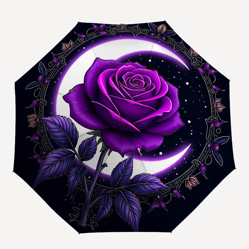 1pc Purple Rose Crescent Moon Wreath Umbrella with Plastic Handle,Suitable for All Seasons UmbrellaPT476