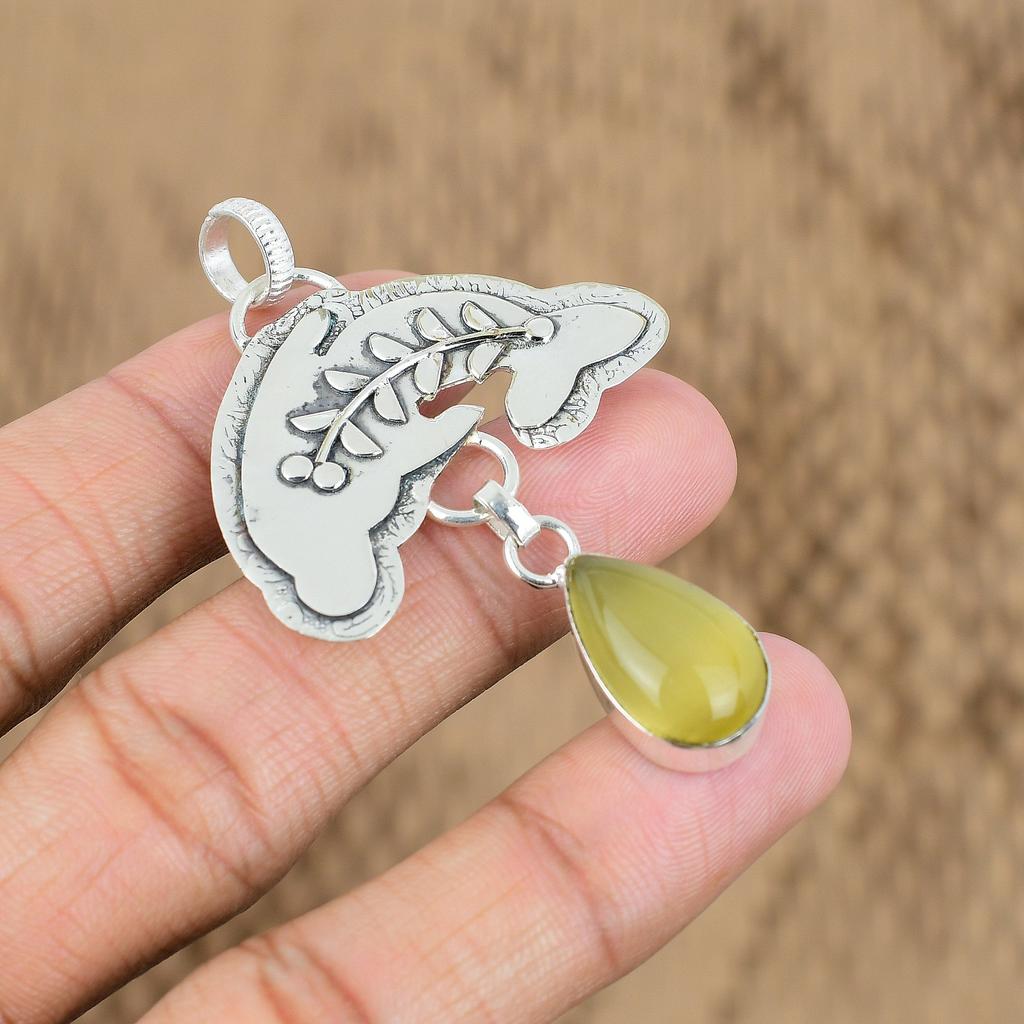 925 Sterling Silver Natural Chrysoberyl Anniversary Fish Wedding Pendant Jewelry