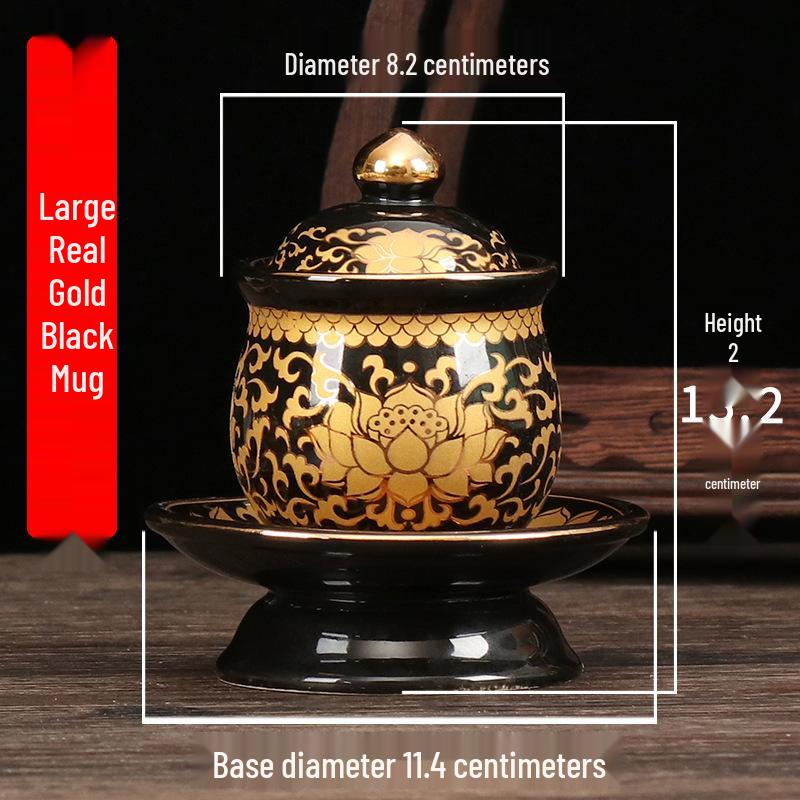 Coppa per Acqua per Altare Buddista in Ceramica di Loto con Mantra della Grande Compassione - Tazza per Offerte a Guanyin