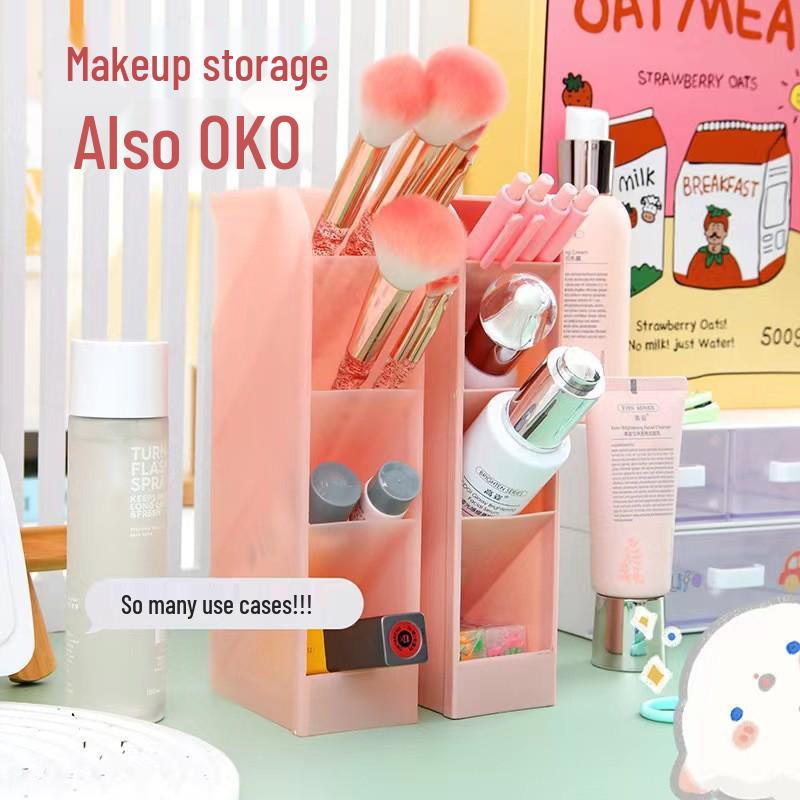 Transparent Frosted Pen Holder: Slanted Storage Box for Makeup Brushes and Lipsticks, Multi-Functional Stationery Organizer