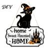 Scary Theme Party Decor Halloween Wooden Welcome Door Sign, Black Cat Ghost Pumpkin Hanging Indoor Outdoor Decorations for Porch, Rustic Farmhouse