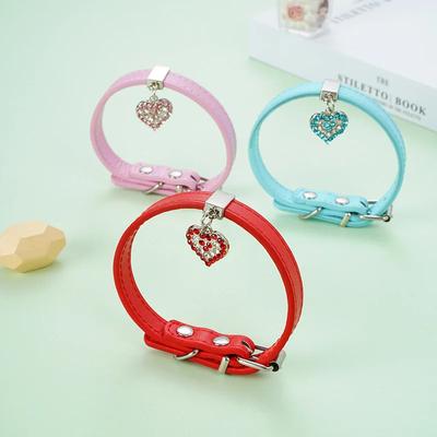 Guler ajustabil din piele PU pentru câini, pisici, cățeluș, pisicuță, cu stras, guler pentru gât, cu inimă strălucitoare, accesorii pentru câini mici și mijlocii