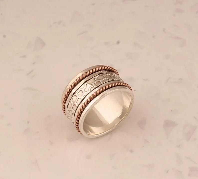 Spinner Band Ring, 925 Sterling Silver Ring, Handmade Ring, Two Tone Ring, Bohemian Ring, Statement Ring, Anniversary Ring, Unisex Ring