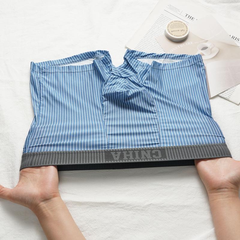 Striped Men's Boxer Briefs Breathable Cotton Trend Boxer Sports Briefs