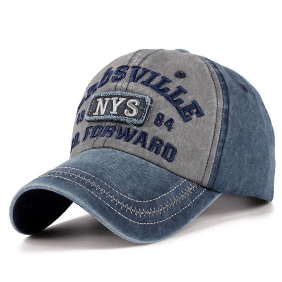 Four Seasons Men Baseball Cap Casual Distressed Washed Cotton Letter Embroidered Cap Bent Brim Dome Casual Sun Protection Hat