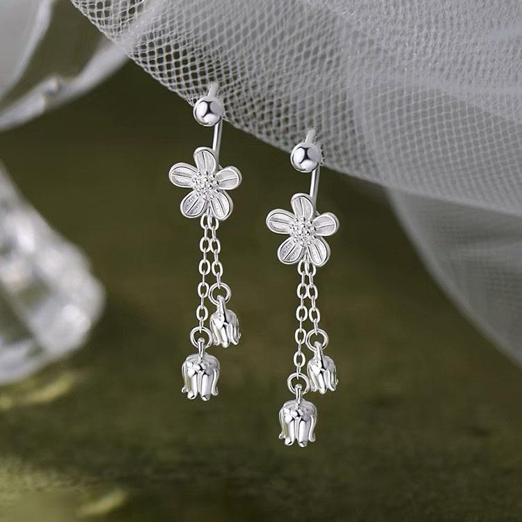 BF CLUB 925 Sterling Silver Earrings For Women Trendy Flower Tassel Earring Jewelry Prevent Allergy Party Accessories