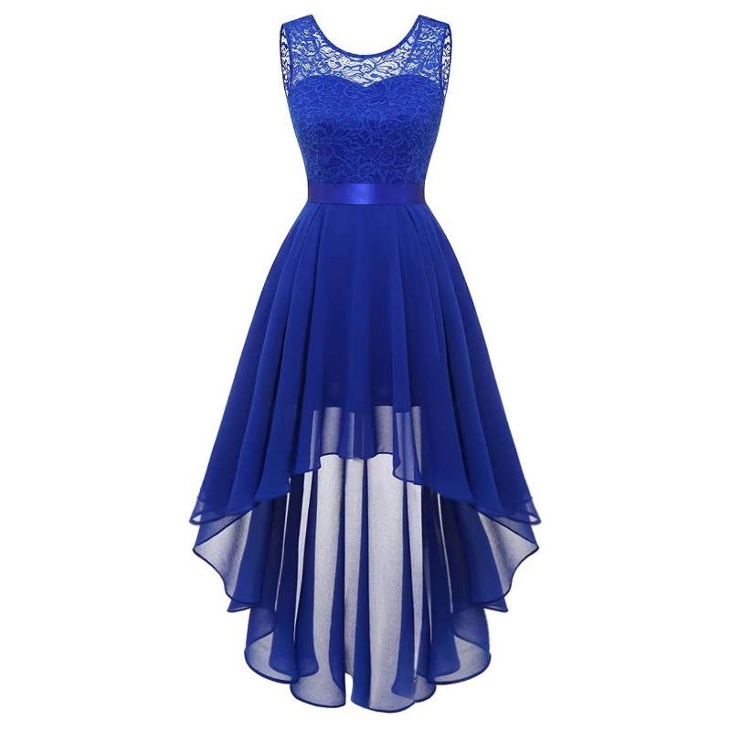 Fashion Sleeveless Summer Sexy Dress Women Solid Lace Chiffon Plus Size Dress Women Elegant High Waist A-line Loose Party Dresses 953