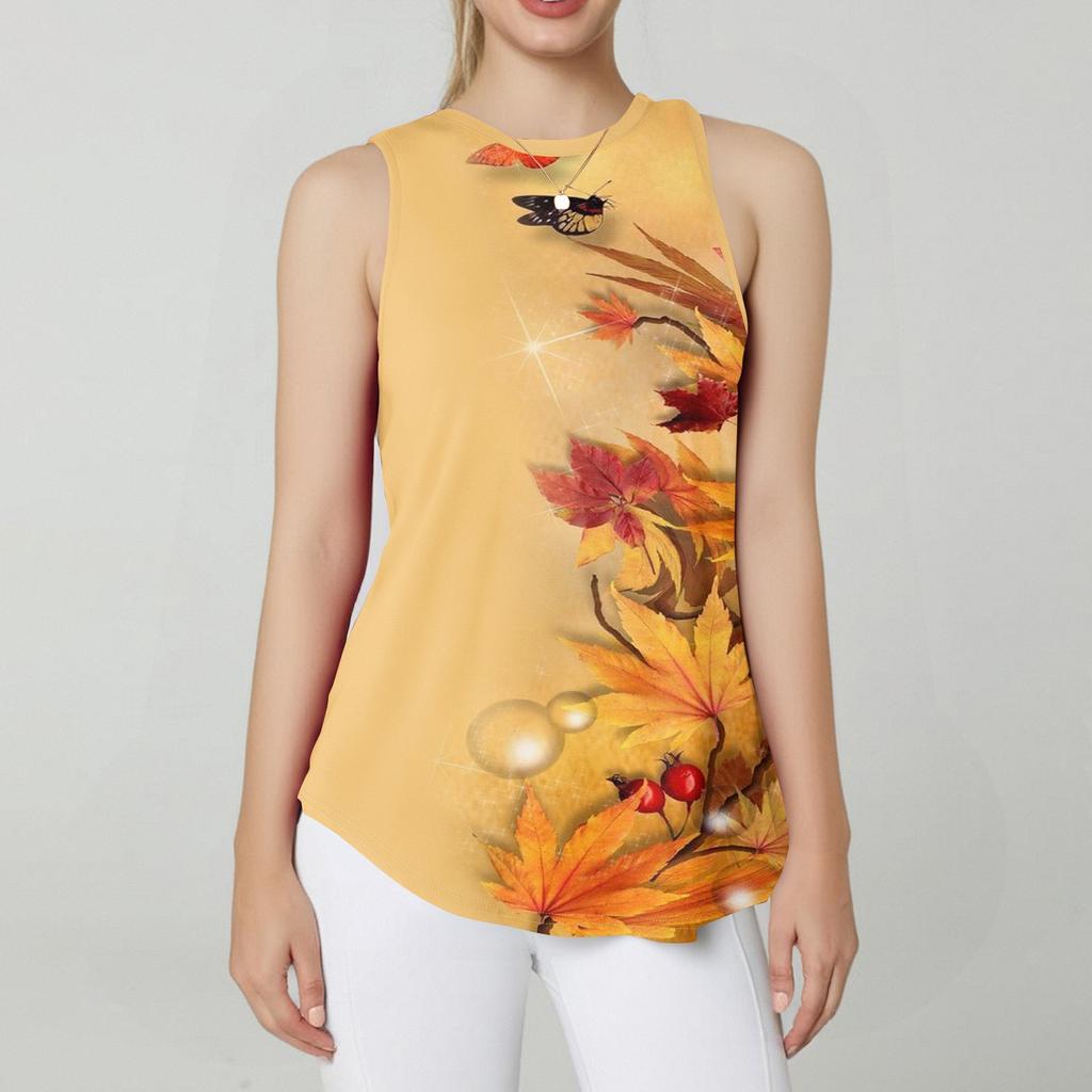 Dames Rund Hals Blomstertrykk Vest Allsidig Løs Kant Ermeløs T-skjorte Topp