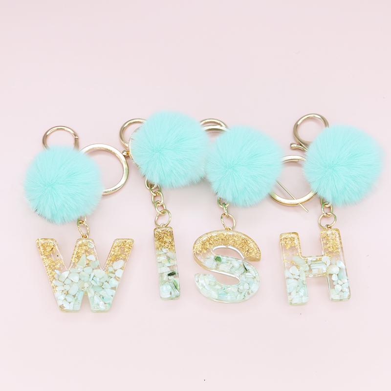 1PC Key Rings Fur Fluffy English Letter Keychain 26 English Plush Ball Women Car Decoration