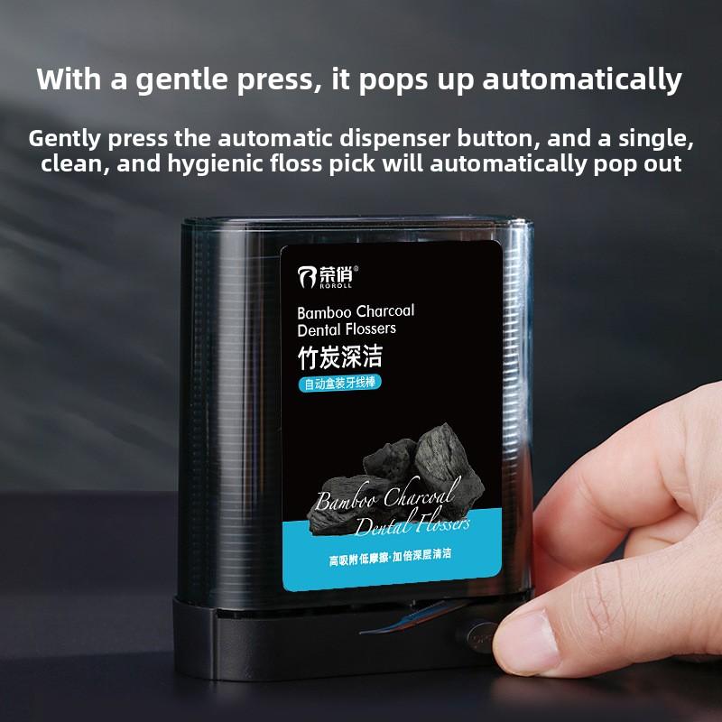 Bamboo Charcoal Dental Floss Box, Automatic Dental Floss Cleaning and Picking, Portable and Easy To Carry