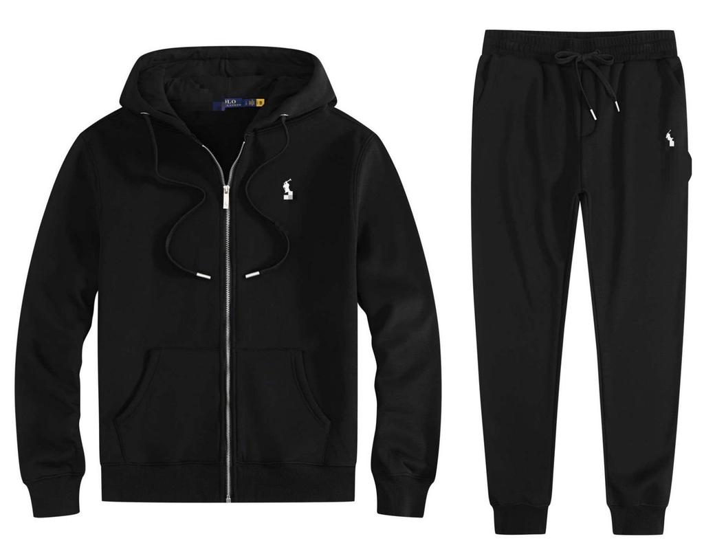 Herren Velours Polo Hoodie Set mit gesticktem Pferde-Logo