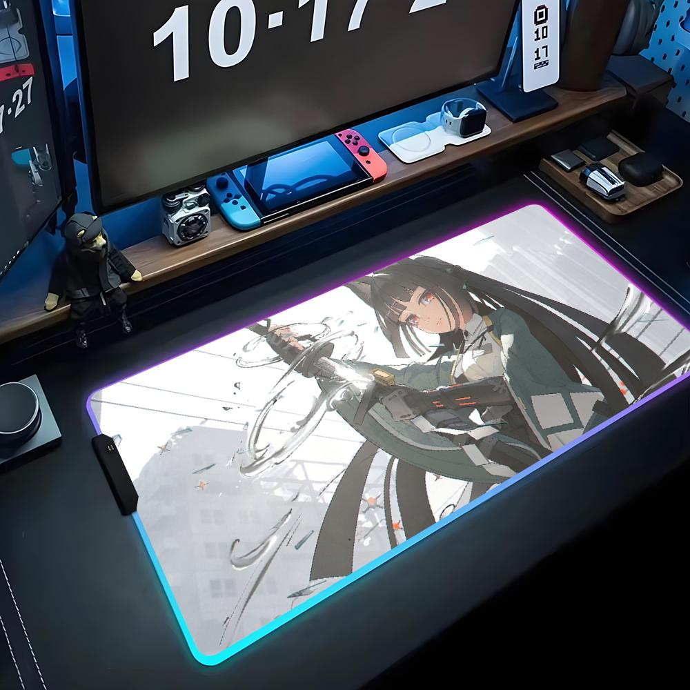 Miyabi Hoshimi Mouse Pad RGB Gaming Mousepad Big LED Pad PC Desk Mat Luminous Mouse Pad Large Keyboard Mats Table Rug With