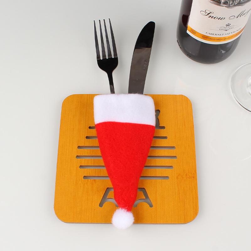 Christmas Tree Supplies Small Hat Cutlery Set Non-woven Christmas Hat Bag Wine Bottle Decoration