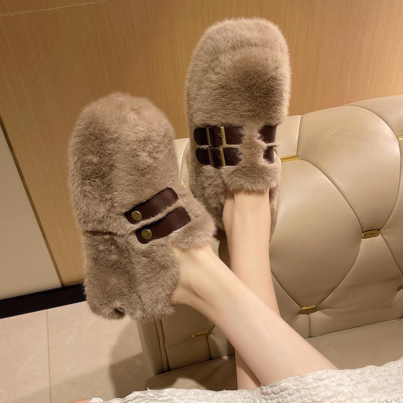 Fashion Slip-on Low-top Cotton Shoes Winter New Round-toe Plush Thermal Non-slip Wear-resistant Flat Shoes