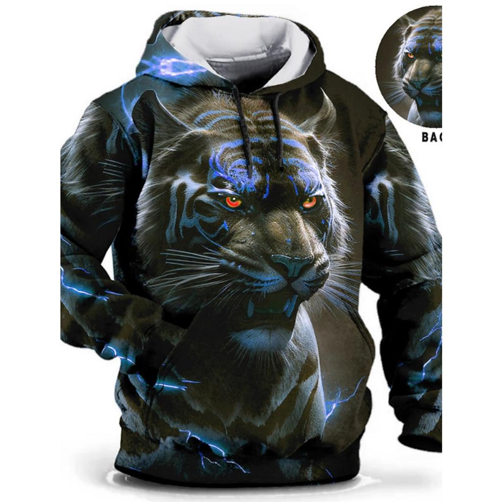 Vintage Tiger Men's Hoodie 3d Print Tops Fashion Animal Graphics Long Sleeve Men Oversized Streetwear Tees