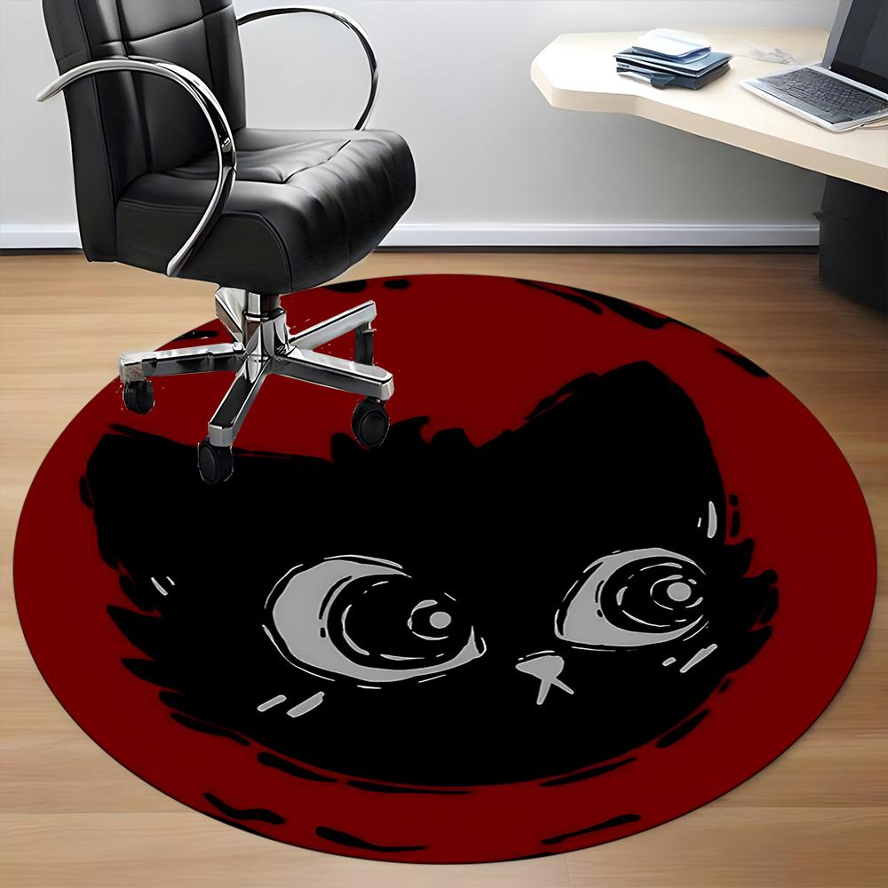 1pc Night Cat Office Round Area Rug, Indoor Mat Suitable ForOffice, Under Office Chairs Bedroom Living Room Home Decor, Room Deco q123