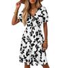 Women's Summer Fashion Leaf Print Dress Casual Beach A-line V-neck Loose Sundress