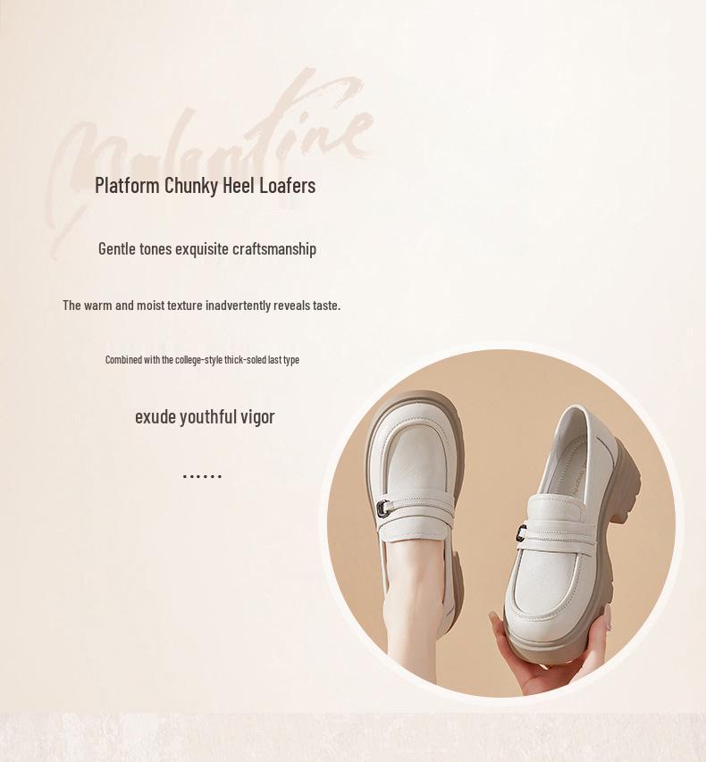 Red Dragonfly Women's Genuine Leather Chunky Heel Loafers - Retro British Style, Black Shallow Mouth.