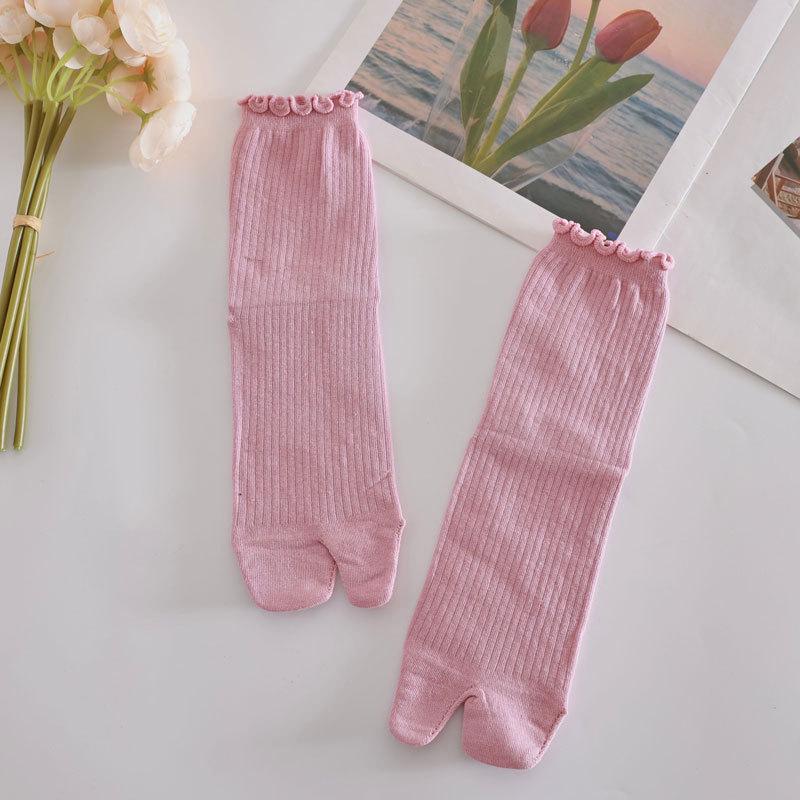 

Two-Finger Split-Toe Mid-Calf Socks - Solid Color Cotton, Breathable & Sweat-Wicking for Spring & Autumn Women One-Size (36-40) розовый