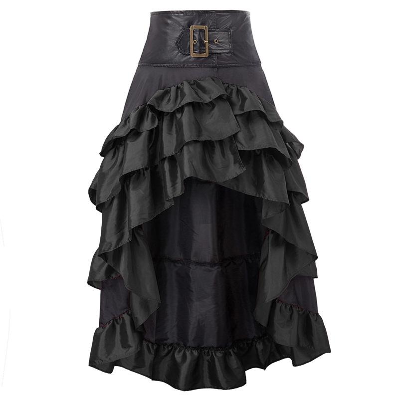 

New European and American retro front short back long irregular ruffle edge high waist splicing cake skirt S чёрный