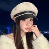 Autumn and Winter New Velvet Leather Buckle Cap Fashion Warm Navy Hat Outdoor Leisure Beret