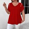 Summer New Casual Elegant Cross Band Blouse Fashion Casual Top Large Size Solid Color Sweet V Neck Hollow Out Shirts Short Sleeve Basic  Clothing