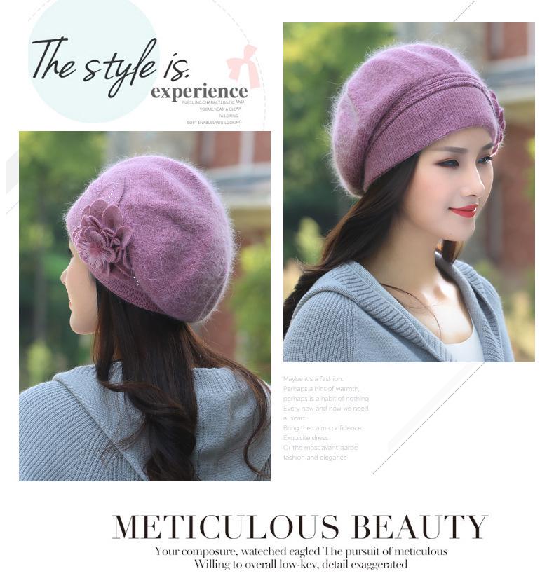 Women's Thick Velvet-Lined Rabbit Fur Knit Beret for Autumn/Winter: Korean Style with Ear Protection