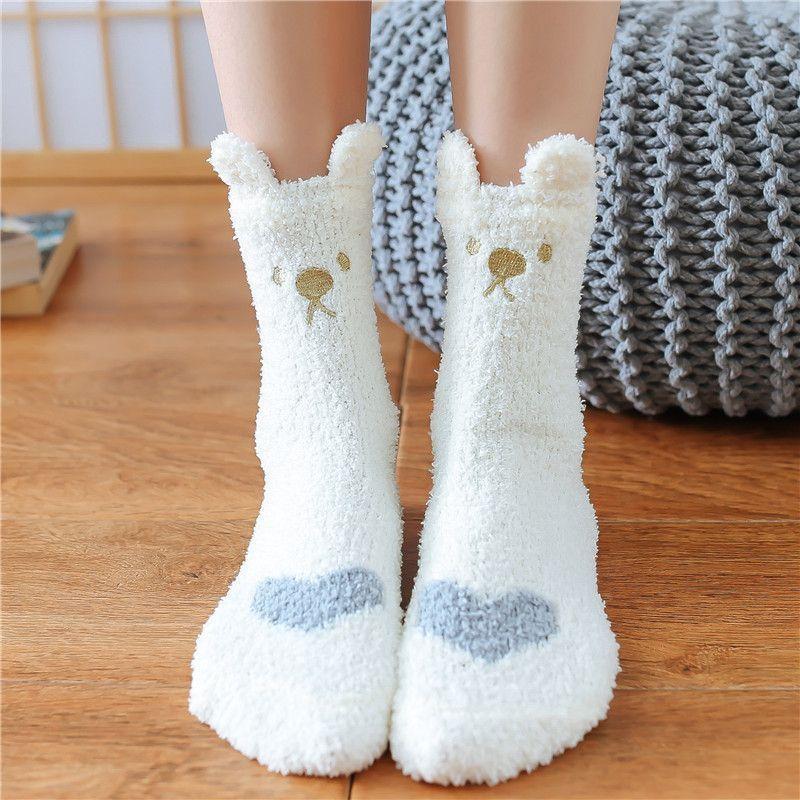 Coral Fleece Socks for Women Autumn and Winter Mid Calf Socks Fleece Lined Thickened Floor Socks Home Sleep Socks Warm Winter Postpartum Socks