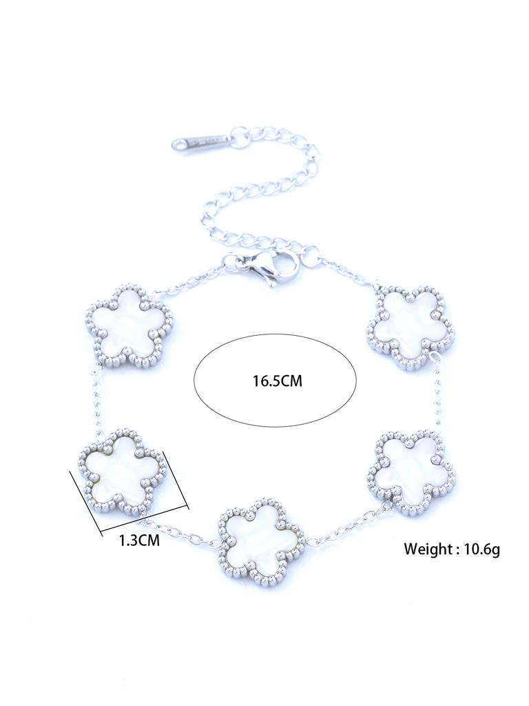1 Piece Light Luxury Lucky Stainless Steel Five Flower Bracelet for Women's Daily Commuter Accessories, Clover Zircon Bracelet