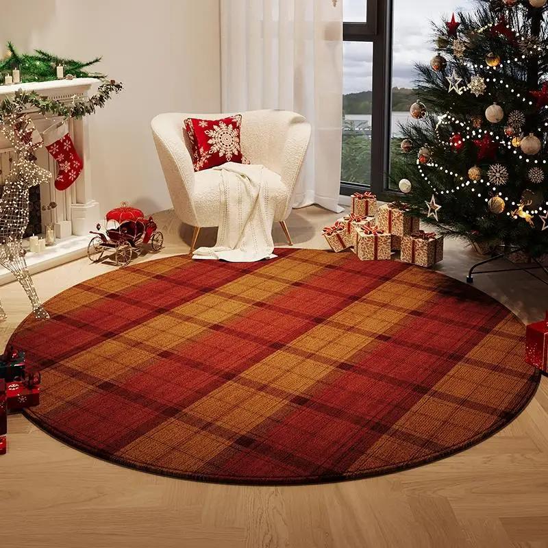 Christmas Round Rug, Soft Non-Slip Festive Atmosphere Floor Mat Living Room, Bedroom, Dining Room Rug Home Decor