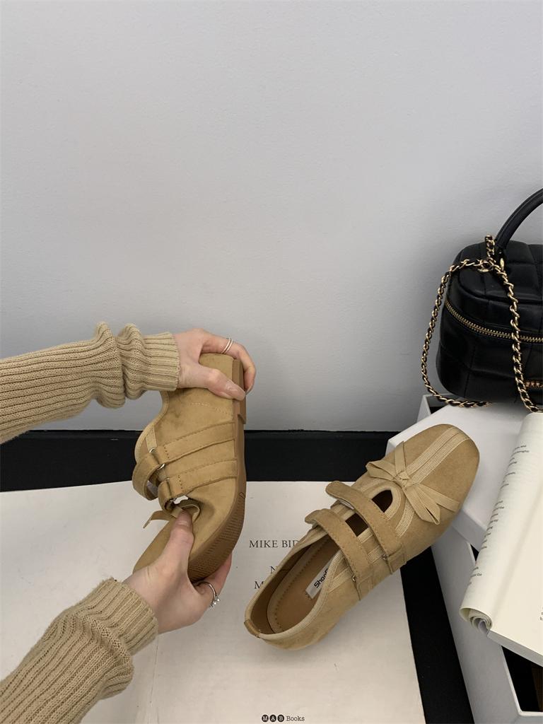 Fengliya Korean Version Design Flat-bottomed Sports Casual Shoes Single Shoes Mary Jane Shoes Fashion Bow Round Head Women