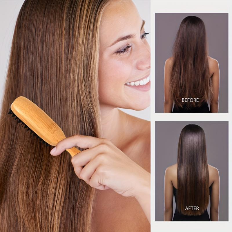 Spazzola con Manico in Bambù e Setole di Cinghiale – Antistatica, Districante, Pettine per Styling per Capelli Lisci e Voluminosi – Unisex, Spazzola per Massaggio del Cuoio Capelluto