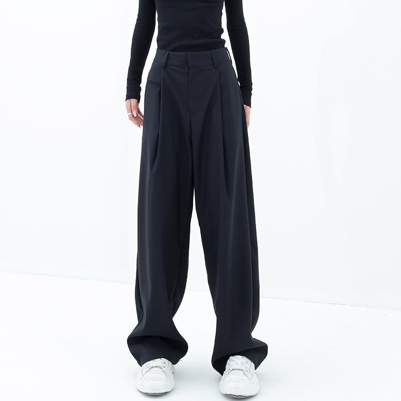 Fashion Vintage Solid Wide Leg Pants Summer Pleated Loose Y2k High Waist Straight Trousers Casual Streetwear Pants