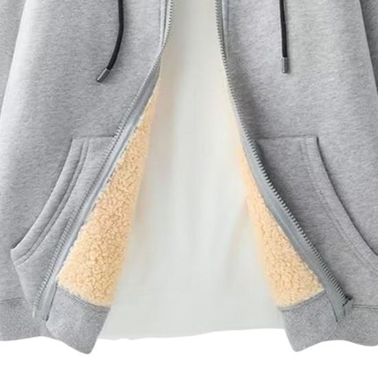 Fleece Thickened Hoodies Women Solid Color Zip Up Warm Lined