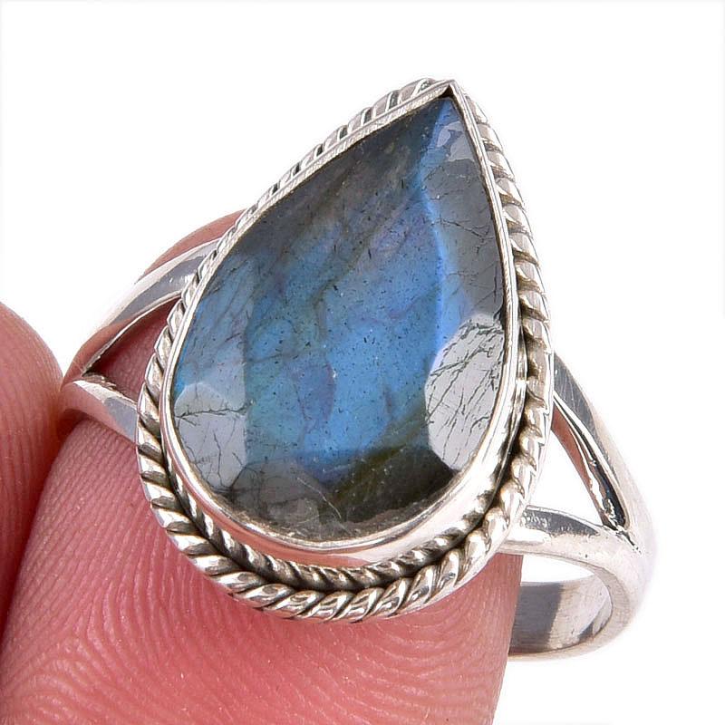 

Natural Labradorite Gemstone Handmade 925 Solid Silver Jewelry Ring S.9.5 o6I54