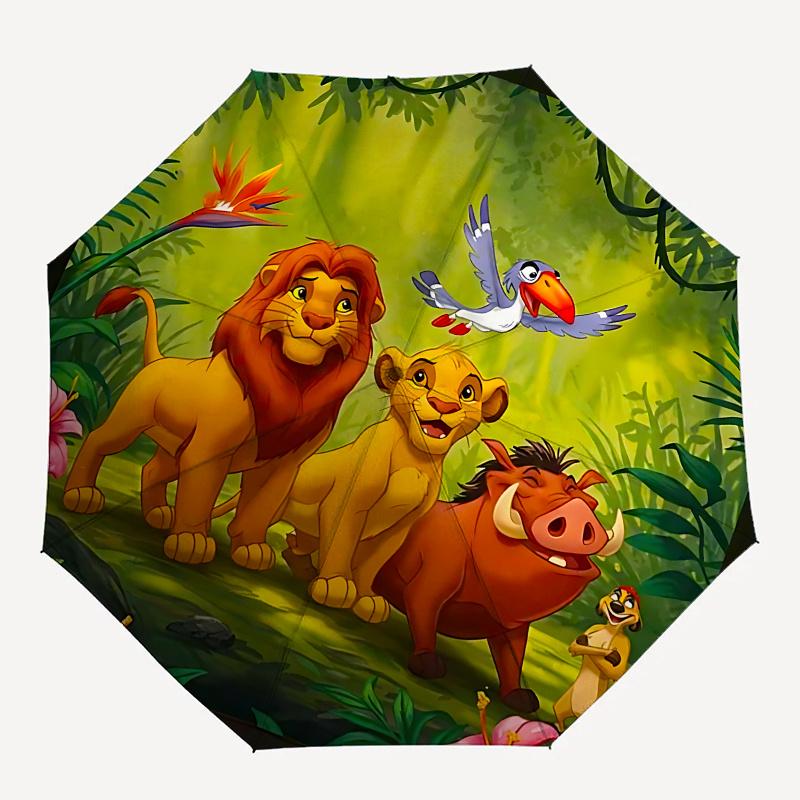 1 Auto Open Lion King Characters, Jungle Setting Themed Colorful 8-rib Portable Umbrella for Men and Women, A Compact Commuting Companion Su