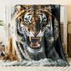 Fierce Growling Tiger Flannel Blanket Cool Wild Animal Portrait Throw Blanket Novelty Blanket Gift For Tiger Enthusiasts