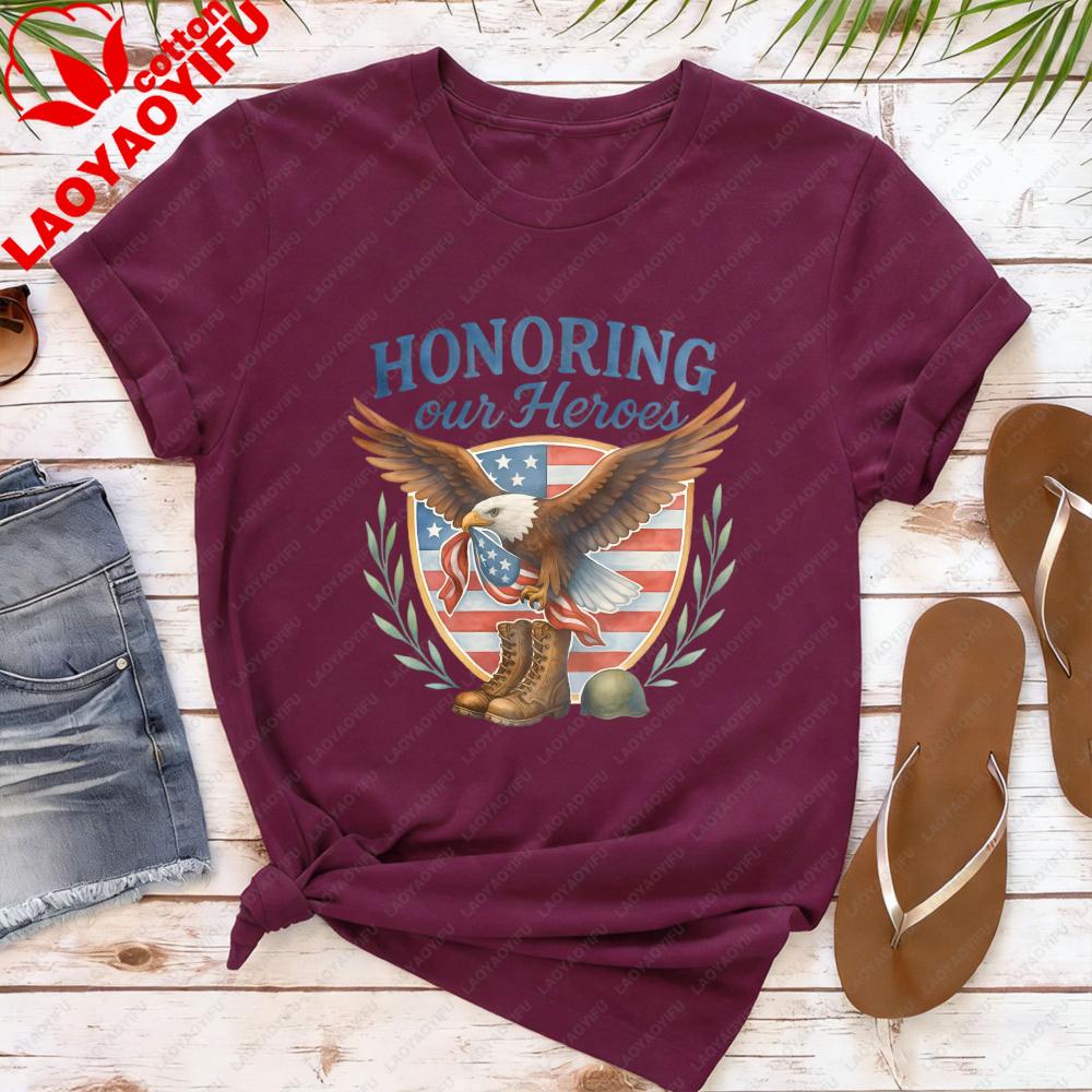 

Honoring Our Heroes Shirt Patriotic USA Eagle Tee Fashion Eagle Graphic Tops Women Fashion Tops Loose Harajuku Clothes S