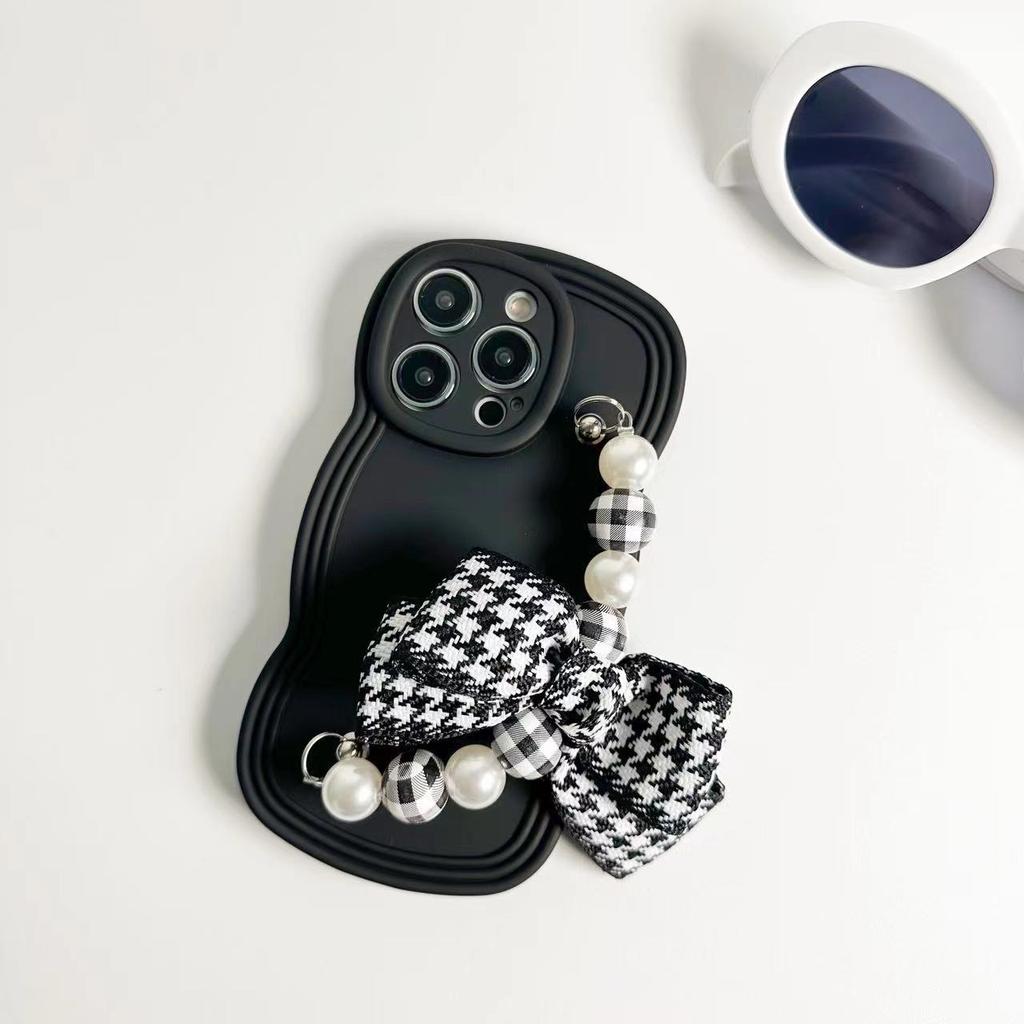 Applicable to iPhone14promax thousand bird grid bow chain Apple 13 mobile phone case 16 new 15 women's premium
