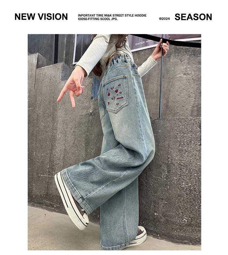 2026 New Spring/Autumn Style Girls' Versatile Wide-Leg Straight Jeans