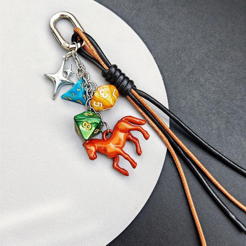 Stylish Weaving Rope Keyring 3D Dices and Horse Keychain Handmade Bag Pendant Accessories for Fashion Enthusiasts