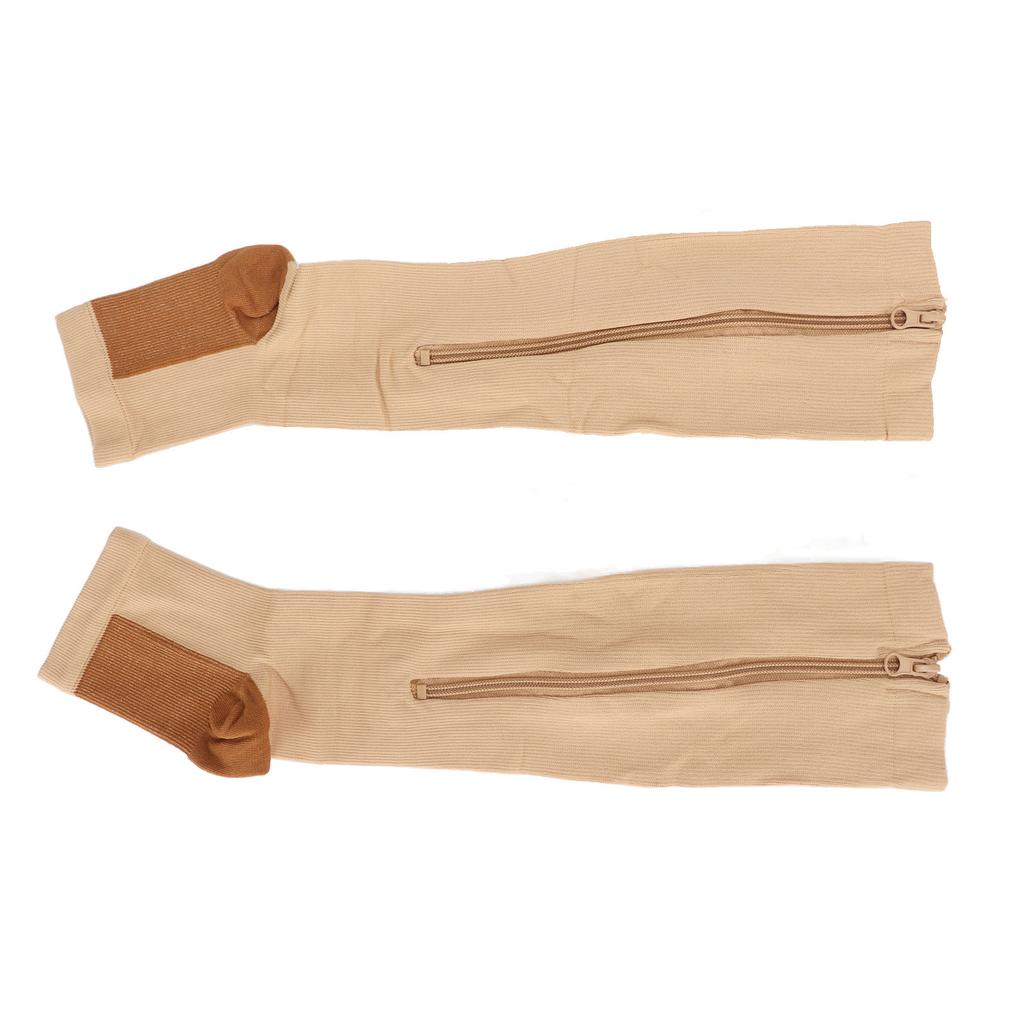 2Pcs Zipper Compression Socks High Stretchy Breathable Open Toe Compression Calf Stocking for Walking Running Sports L