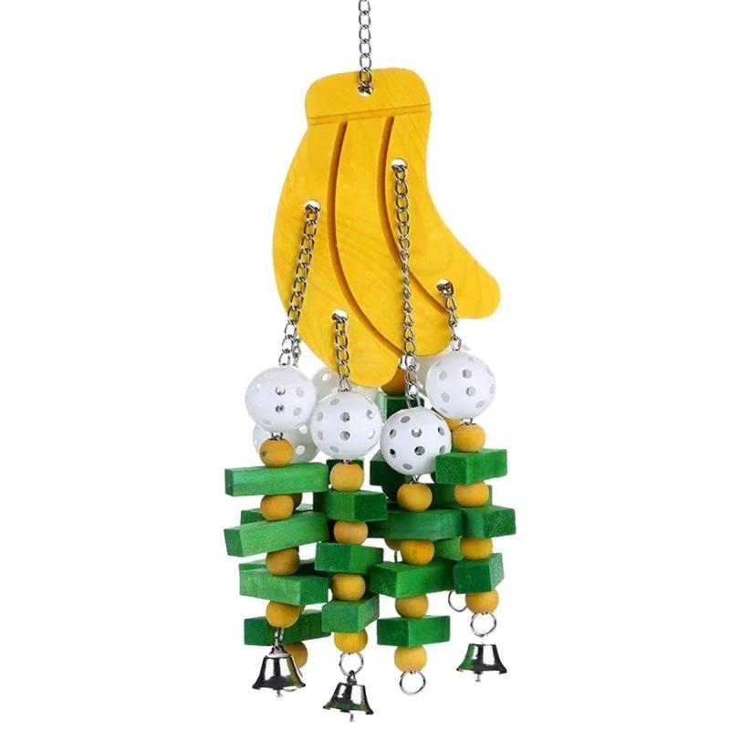 Pet Bird Chewing Toy Colorful Wooden Blocks Acrylic Beads Parrot Bite Bridge Tearing Cockatiels Training Hang Swing